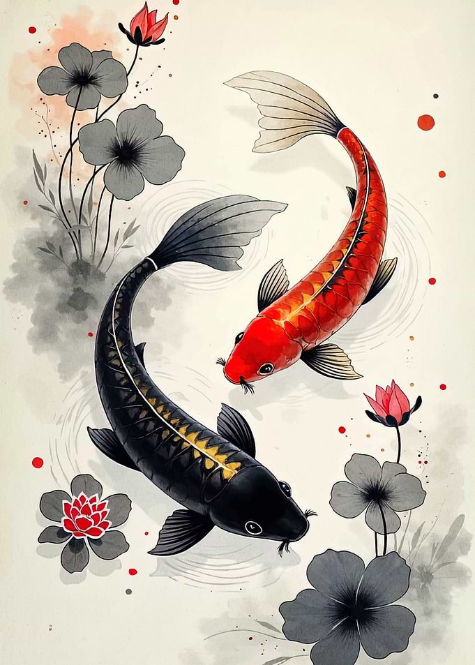 Koi Fish Watercolor Painting