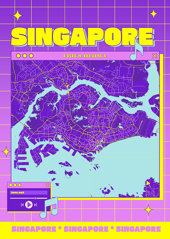 Singapore Map Retro Aesthetic