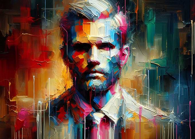 Is he a banker? A lawyer? A Wall Street trader? - A Colorful Abstract Portrait Painting of a Man