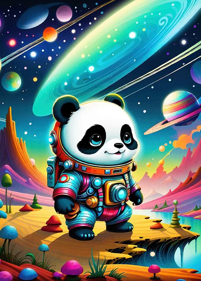 Astronaut Panda Space Landscape