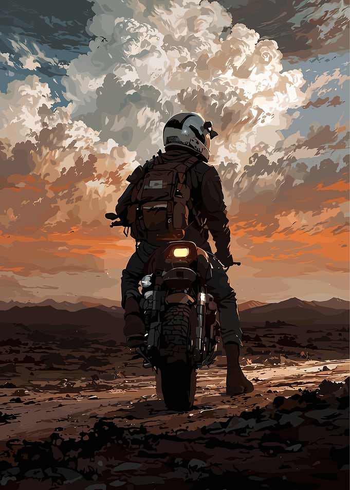 Motorcycle Adventure at Sunset