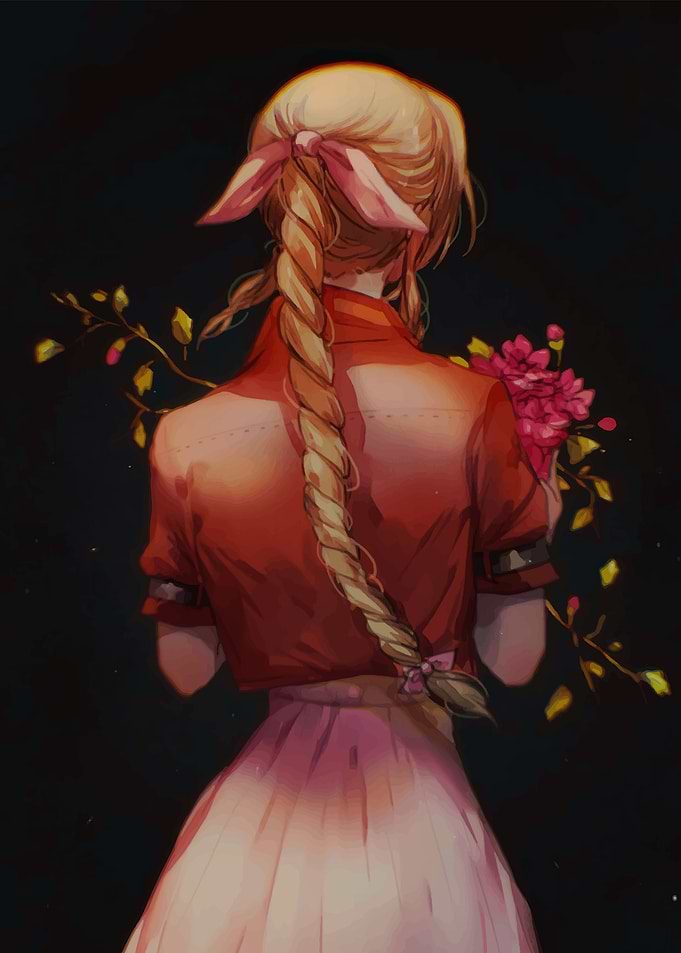 Blonde Braided Girl with Flowers