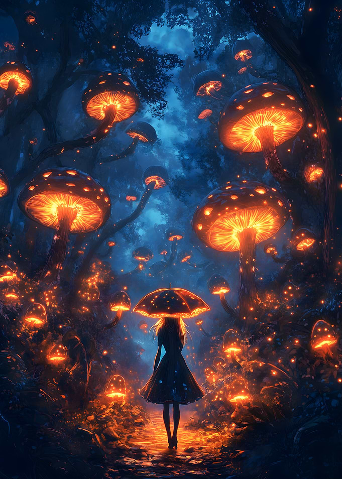Forest with Glowing Mushrooms