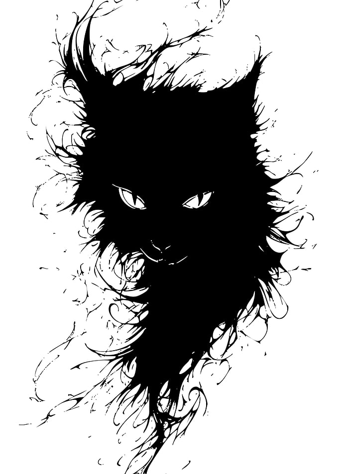 Black Cat Silhouette with Glowing Eyes