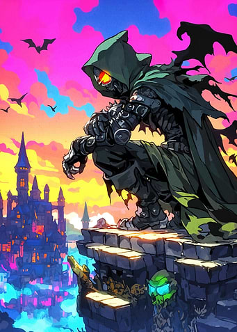 Hooded Figure Castle Sunset