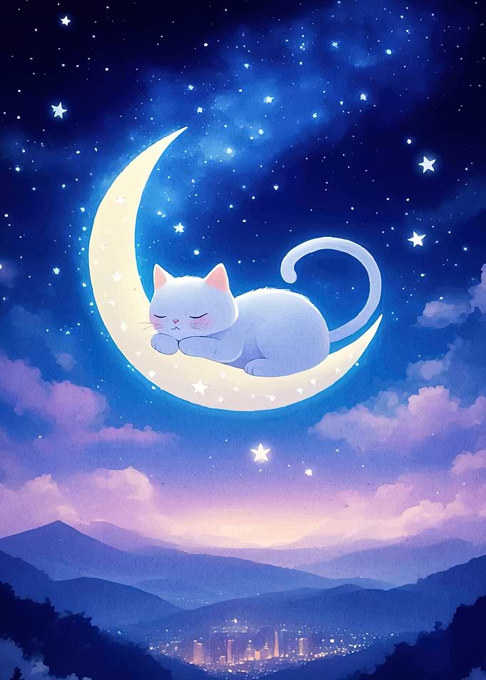 Cat Sleeping Moon