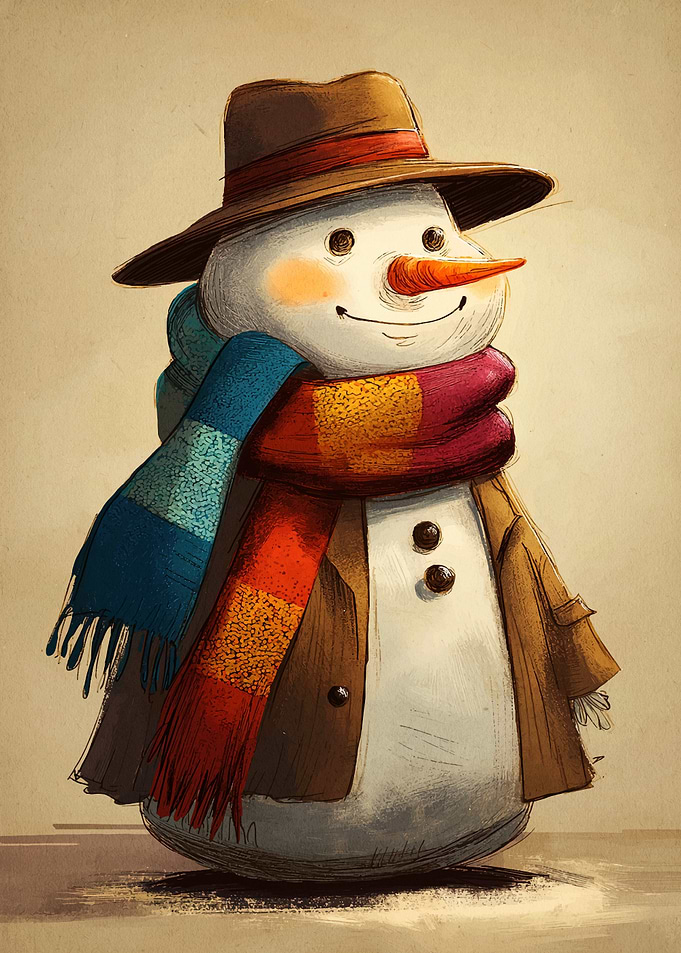 Dapper Snowman with Hat and Scarf