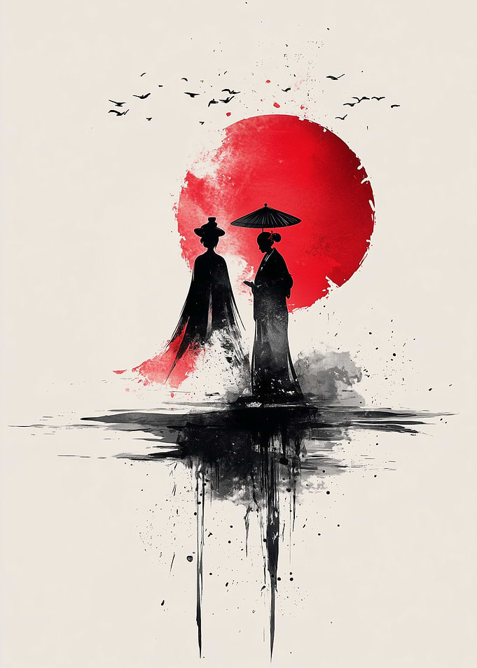 Japanese Ink Painting with Figures