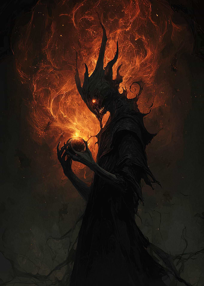 Dark Entity with Fiery Orb