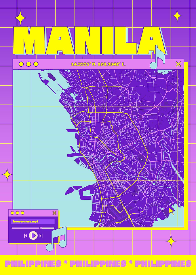 Manila Philippines Map Retro Aesthetic