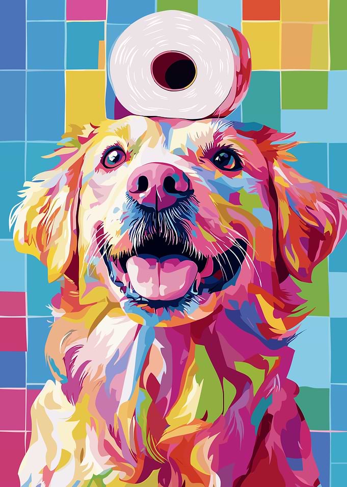 Colorful Dog with Toilet Paper