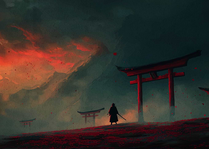 Samurai Landscape with Torii Gates