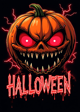 Scary Halloween Pumpkin with Red Eyes