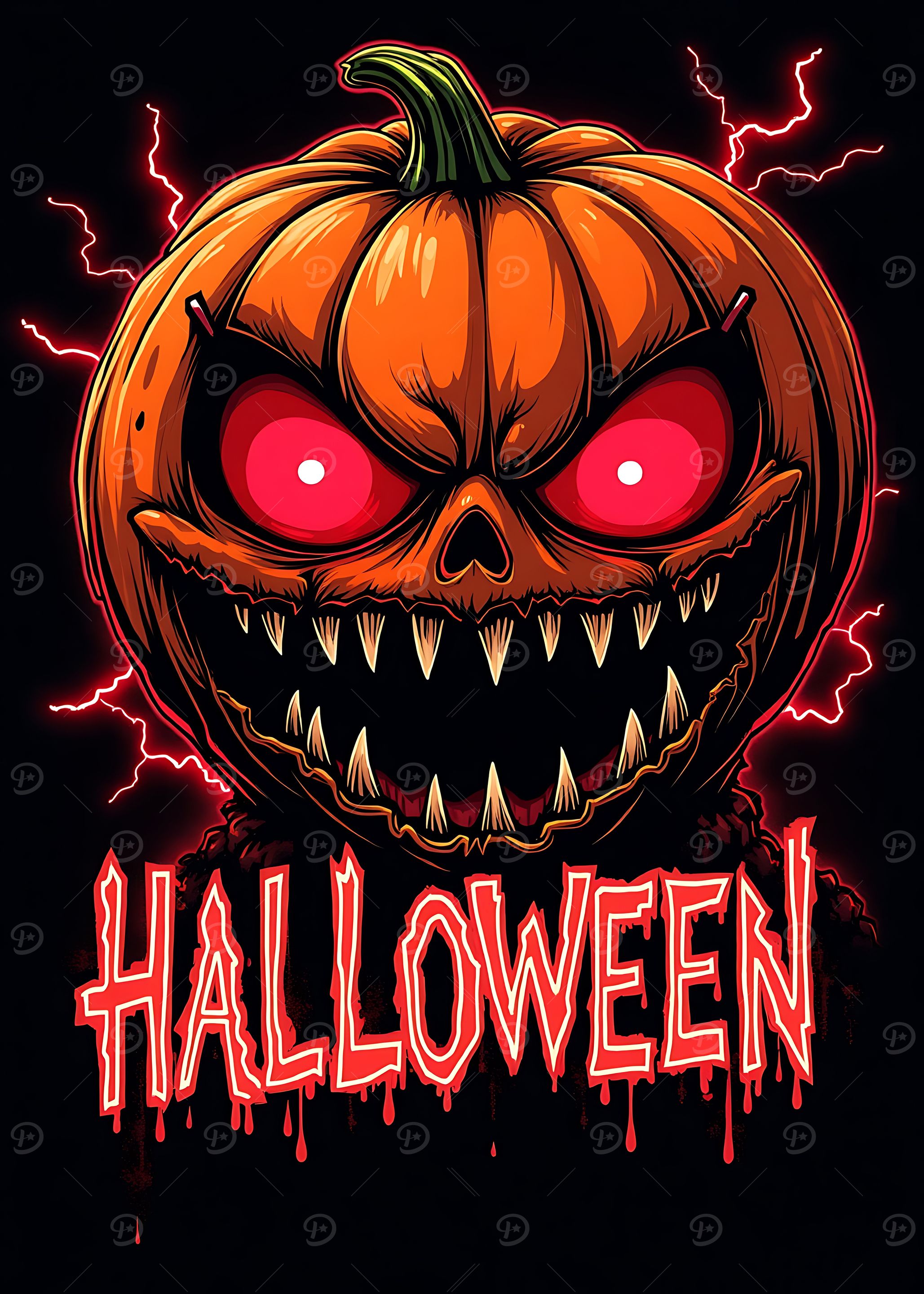 Scary Halloween Pumpkin with Red Eyes