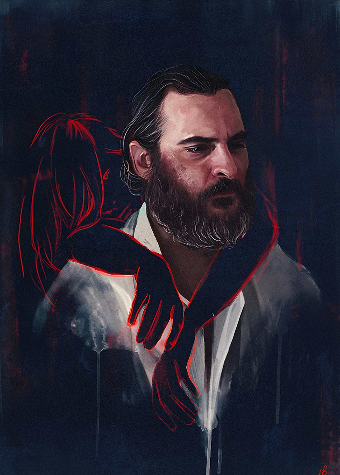 Joaquin Phoenix Portrait with Red Figure