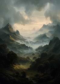 Misty Mountain Valley Landscape Painting