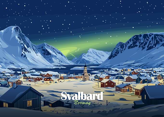 Svalbard Norway Winter Landscape Illustration