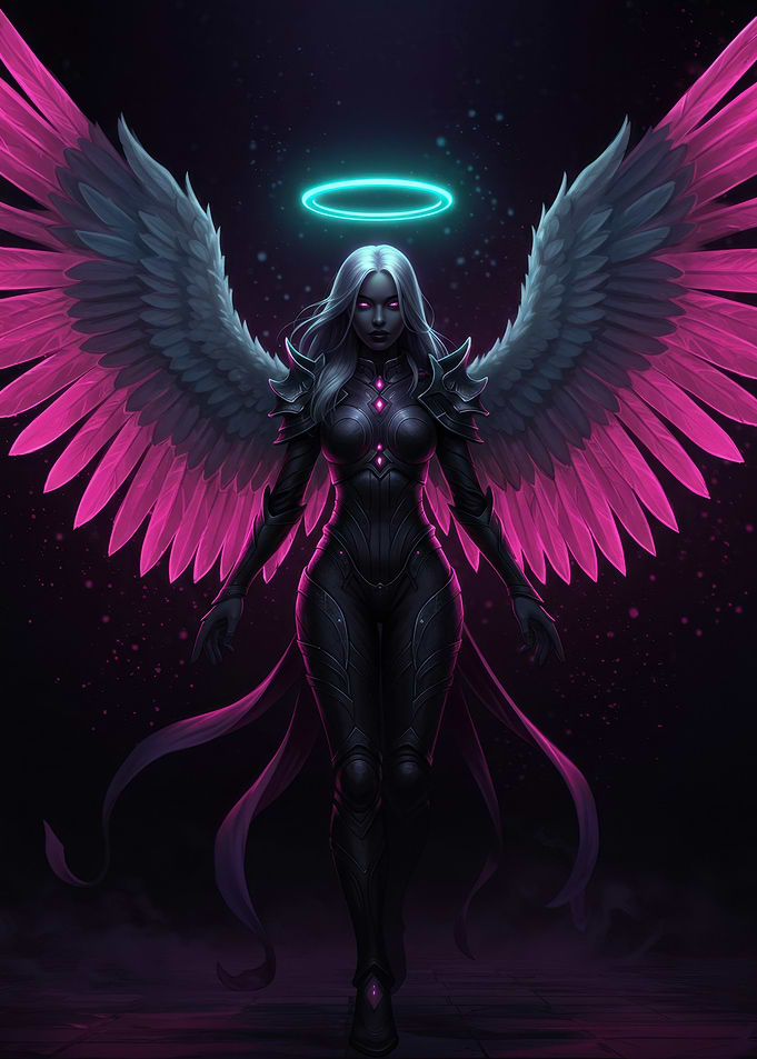 Dark Angel with Pink Wings