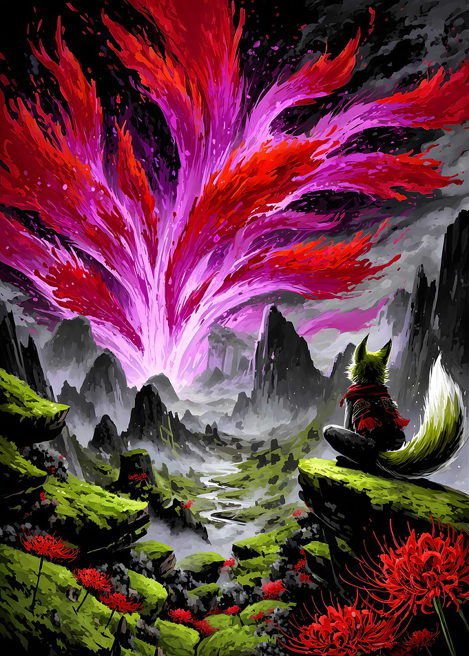 Fox Spirit Gazing at Energy Burst