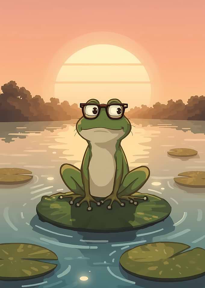 Frog with Glasses on Lily Pad