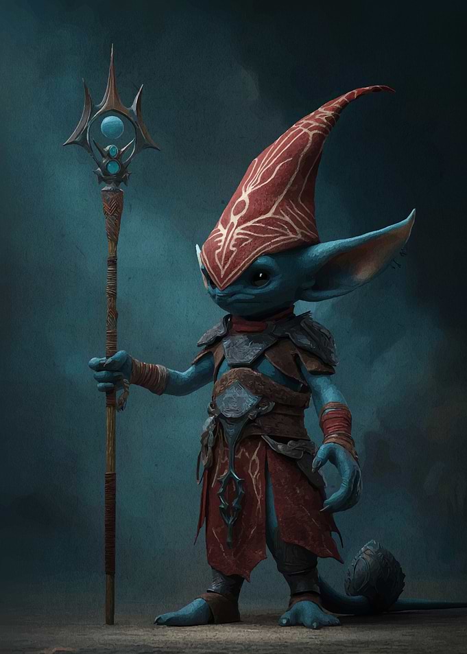 Blue Creature with Staff and Hat
