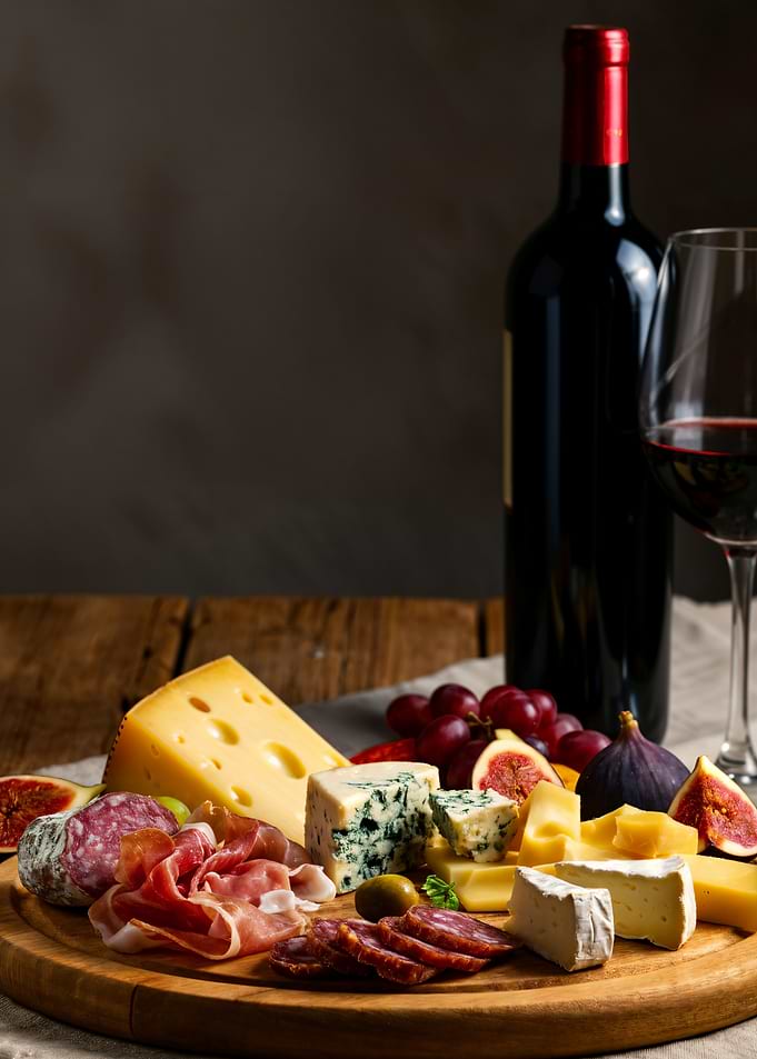 Cheese, Charcuterie, Wine Still Life