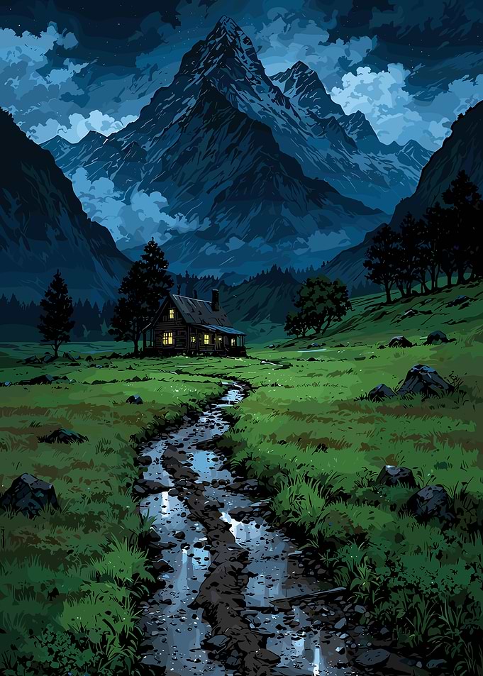 Mountain Cabin Landscape