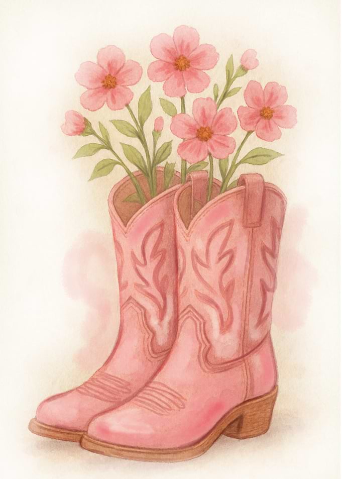 Pink Cowboy Boots with Flowers
