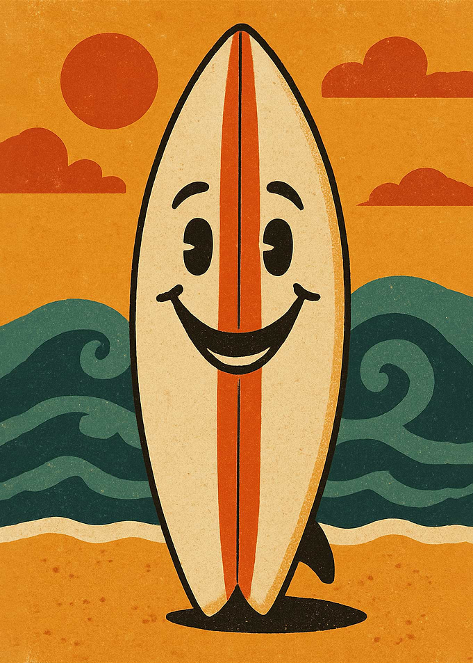 Happy Surfboard on the Beach