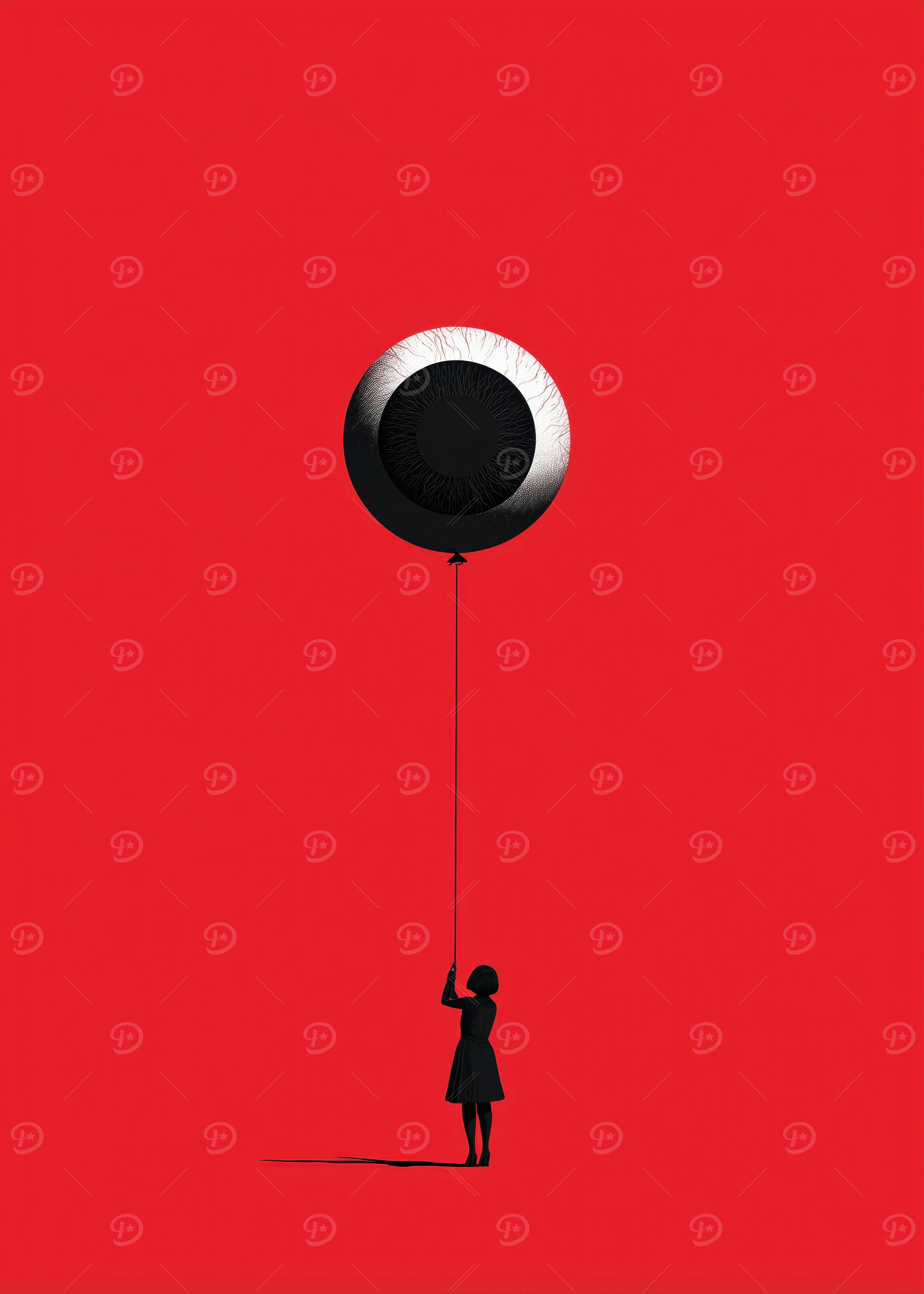 Girl with Balloon on Red Background