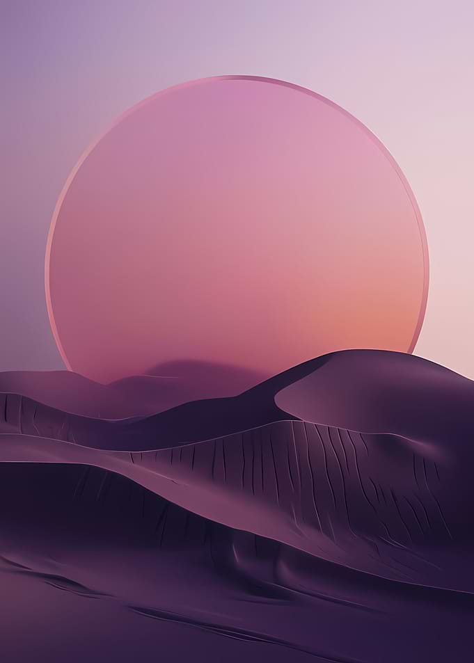 Purple Desert Landscape with Pink Sun