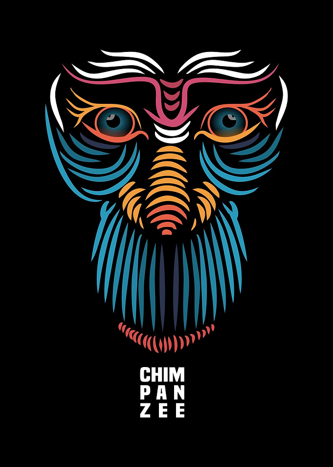 Stylized Chimpanzee Face on Black Background