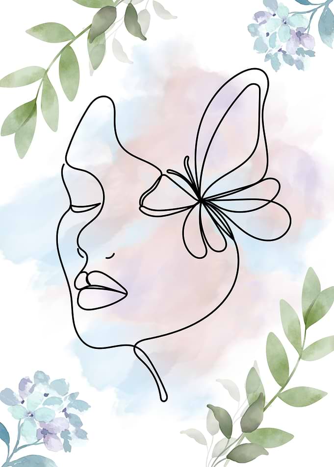 Woman's face with butterfly line art
