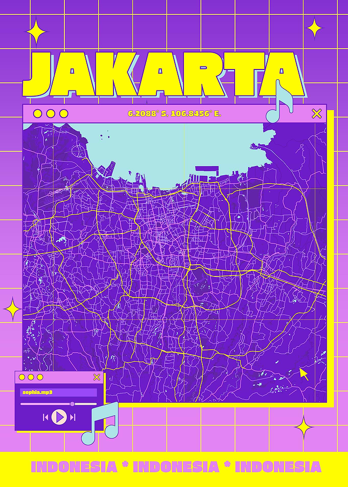 Jakarta Map Retro Style