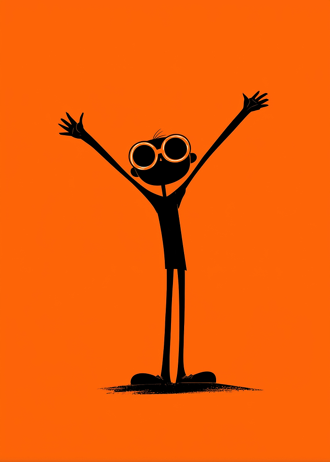 Silhouette Figure with Goggles on Orange