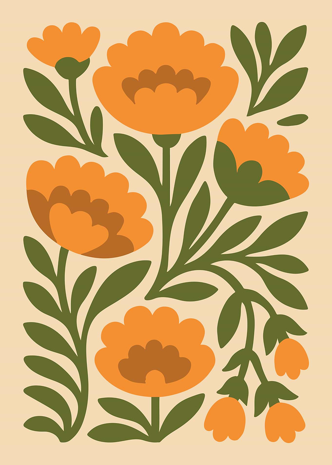 Floral Pattern with Orange Flowers