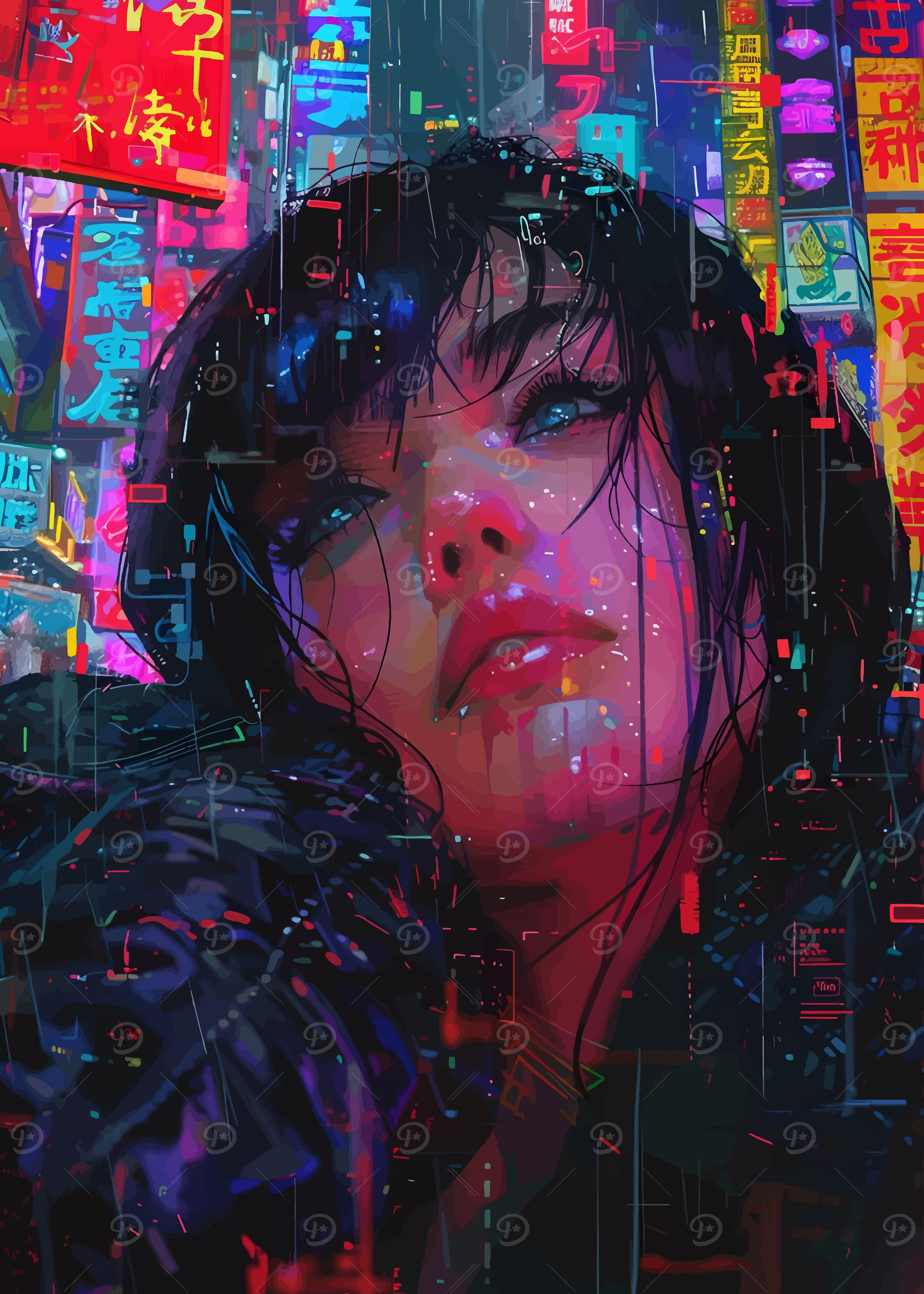 Cyberpunk Girl in Neon Cityscape