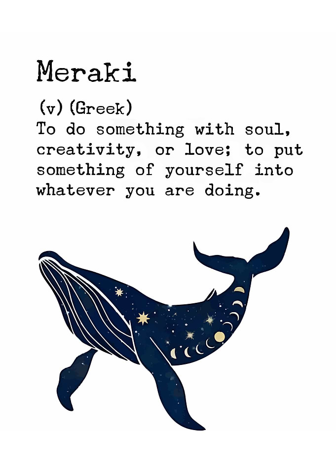 Meraki Definition with Whale Illustration