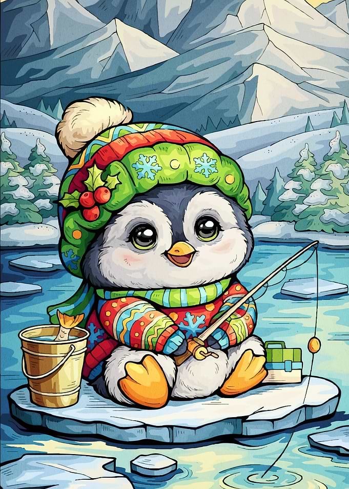 Cute Penguin Fishing