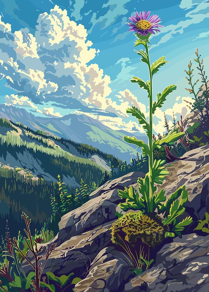 Mountain Flower Landscape Illustration