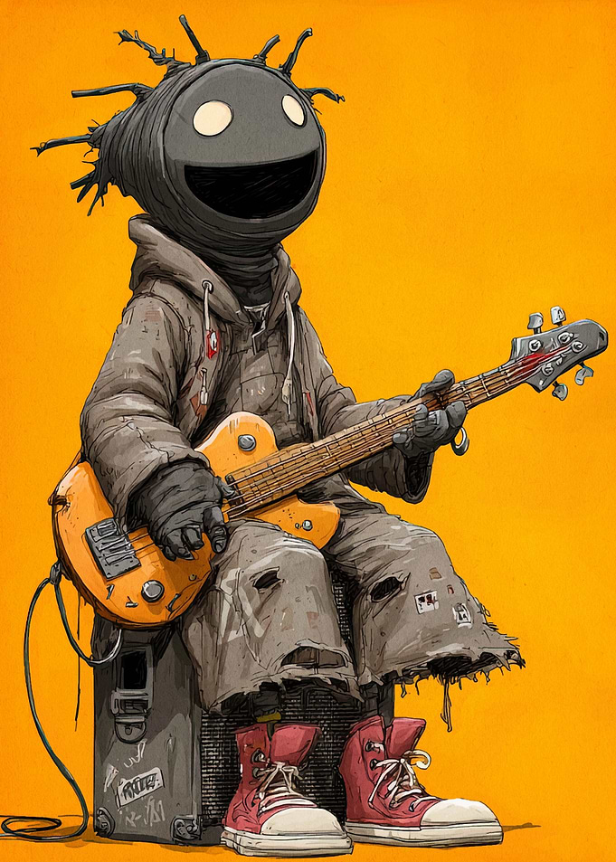 Cartoon Character Playing Electric Guitar