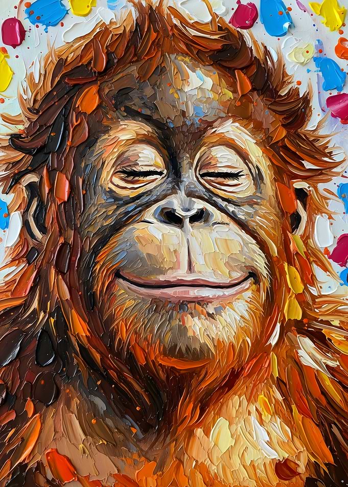 Smiling Orangutan Portrait Painting