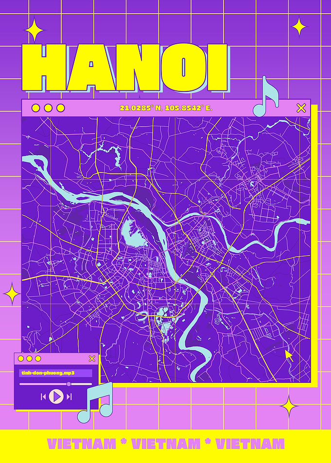 Hanoi Map Art Retro Style
