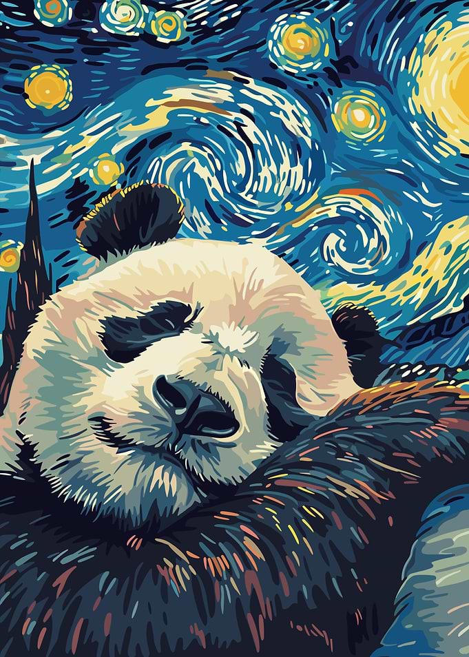 Sleeping Panda in Starry Night Style