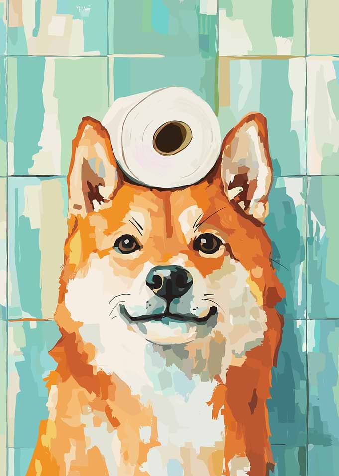 Shiba Inu with Toilet Paper Hat