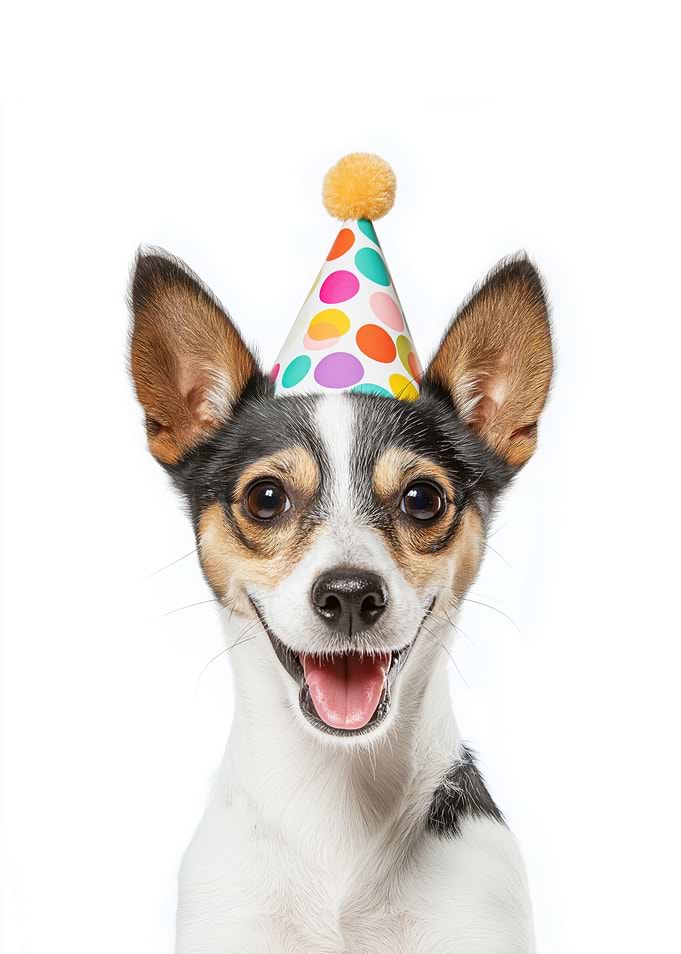 Toy Fox Terrier Dog with Party Hat