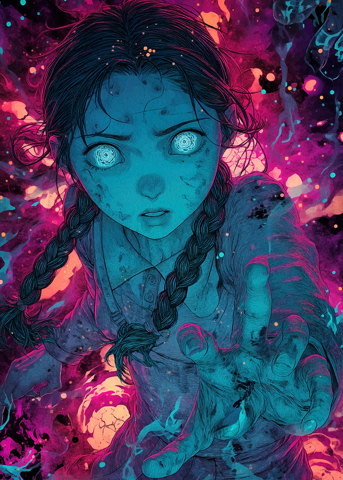 Eerie Girl with Glowing Eyes