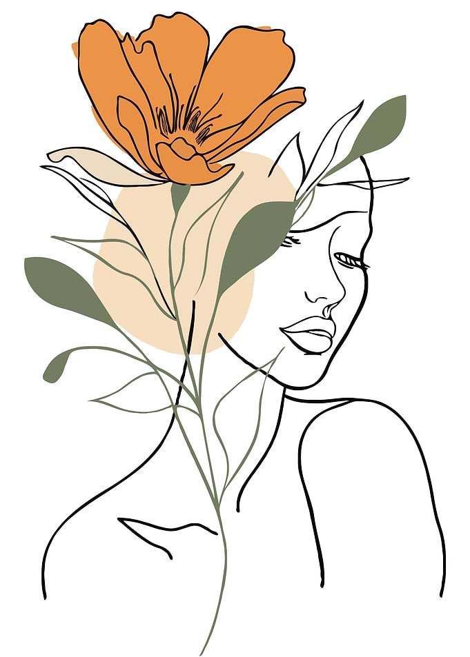 Woman and Flower Line Art Minimalist Illustration