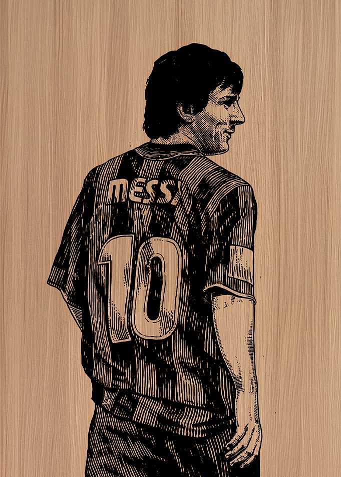 Lionel Messi Illustration on Wood