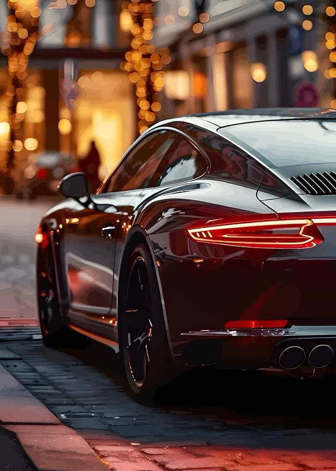 Sleek Car on City Street at Night